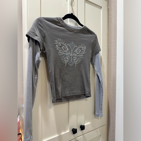 Subdued Butterfly Rhinestone Long Sleeve - Picture 1 of 5